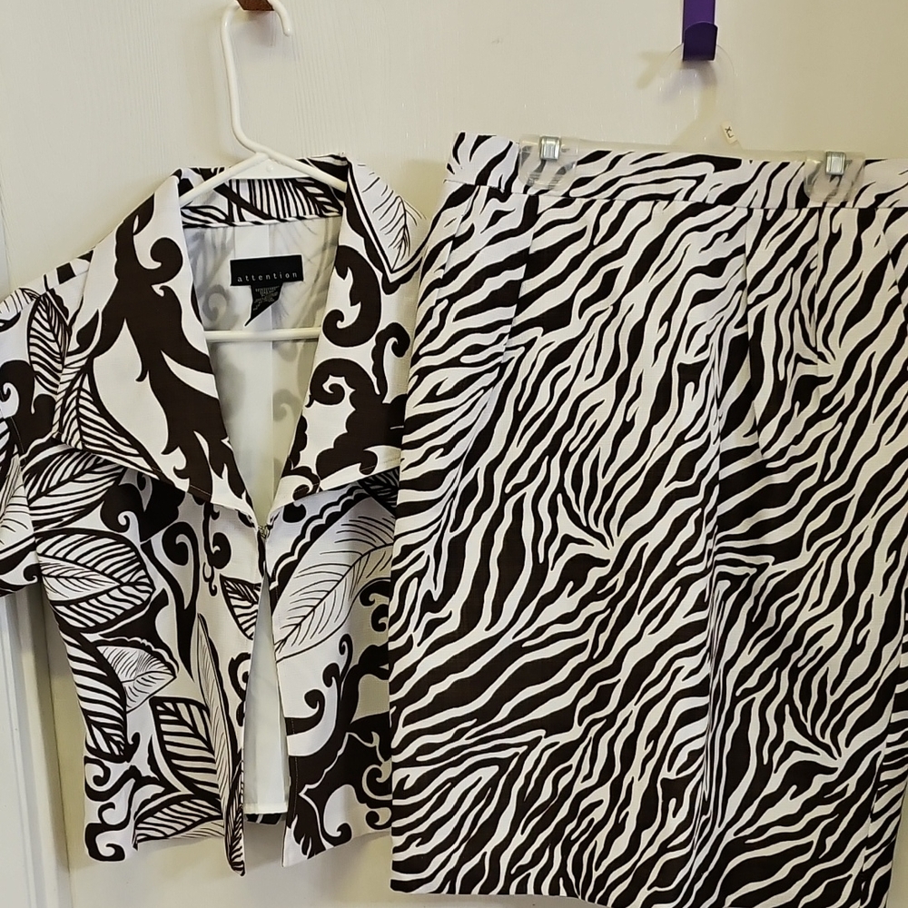 Attention Brown and White Patterned Skirt Set